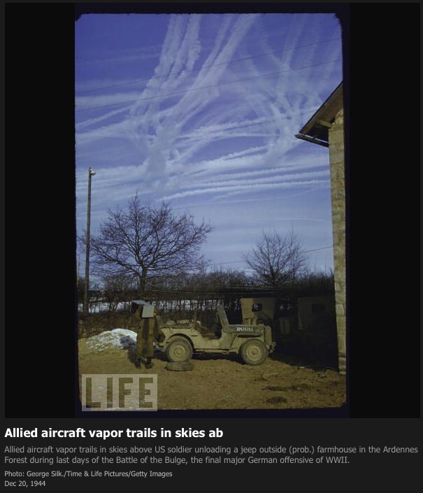 1944 – Allied aircraft contrails above the Ardennes Forest during last days of the Battle of the Bulge