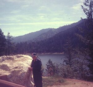 Applegate Lake, 1981, persistent contrail above the horizon.