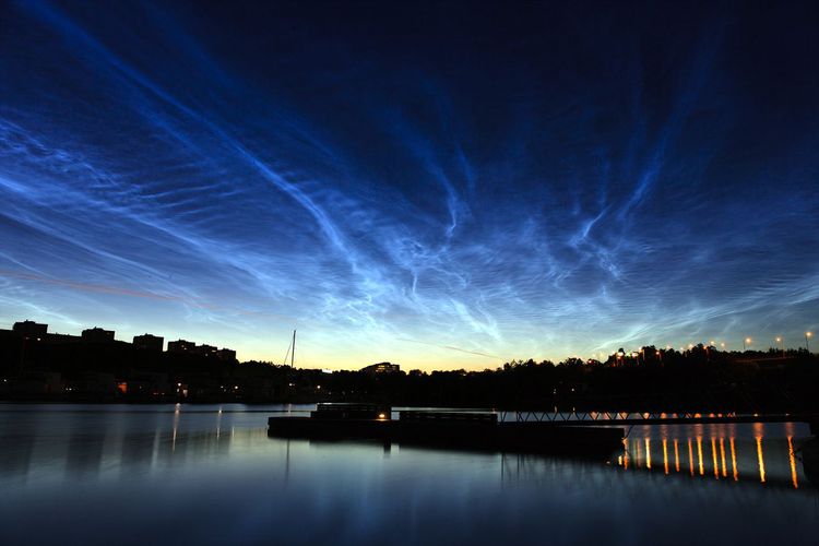 Noctilucent clouds over Solna in Stockholm, Sweden.