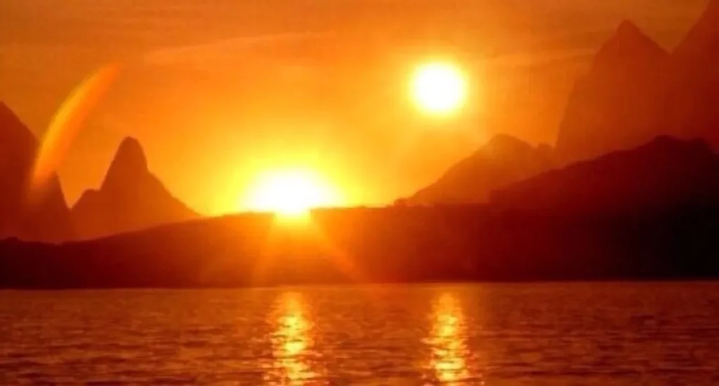 Hunters moon is a natural phenomena which appears as two moons in the sky. This is not an Artificial Sun