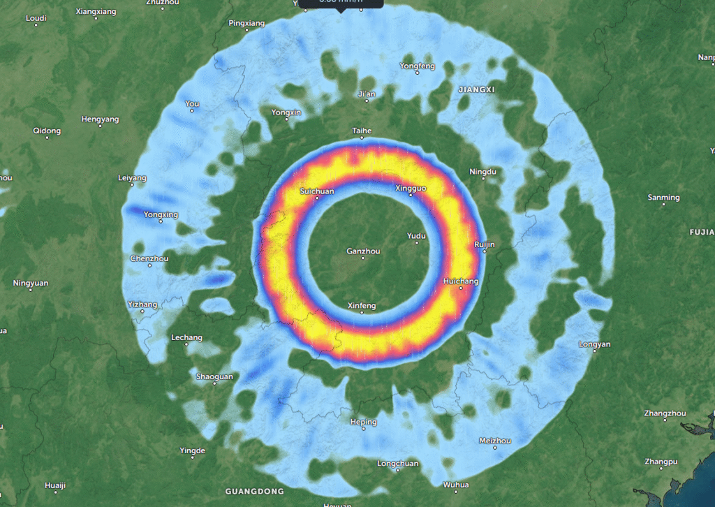 Weather radar anomaly over Ganzhou China, March 2025