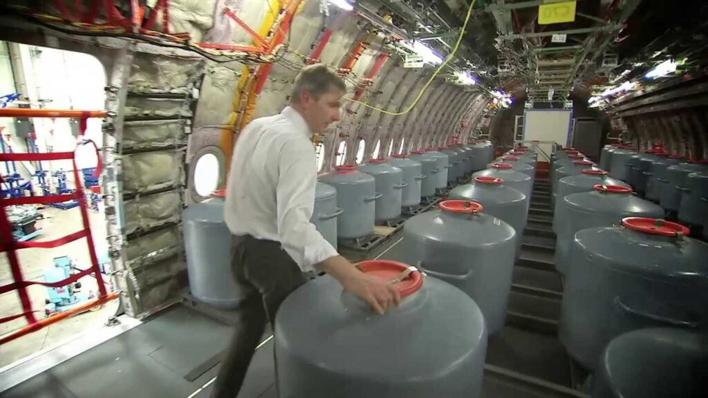 Engineer checking a ballast tank in a development aircraft